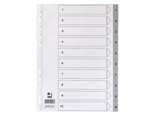 Separador numerico q-connect plastico 1-10 juego de 10 separadores din a4 multitaladro