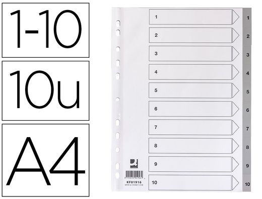 Separador numerico q-connect plastico 1-10 juego de 10 separadores din a4 multitaladro