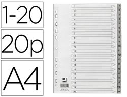 Separador numerico q-connect plastico 1-20 juego de 20 separadores din a4 multitaladro