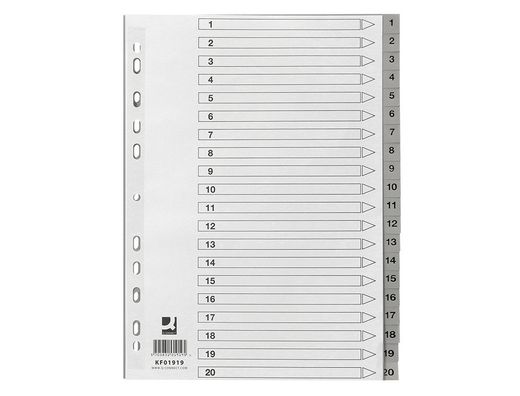 Separador numerico q-connect plastico 1-20 juego de 20 separadores din a4 multitaladro