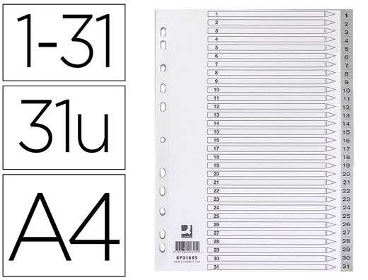 Separador numerico q-connect plastico 1-31 juego de 31 separadores din a4 multitaladro