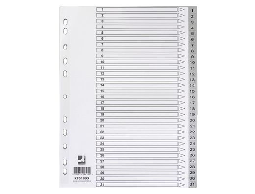 Separador numerico q-connect plastico 1-31 juego de 31 separadores din a4 multitaladro