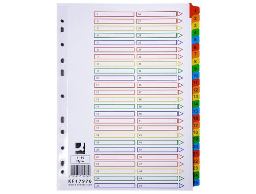 Separador numerico q-connect plastico 1-50 juego de 50 separadores din a4 multitaladro