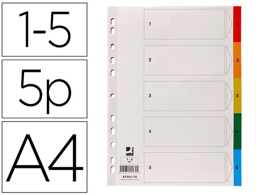 Separador q-connect plastico juego de 5 separadores din a4 multitaladro