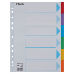Separadores multitaladro. DIN A4. Cartulina índice color. Pestañas cartón 200g. 1-6, multicolor
