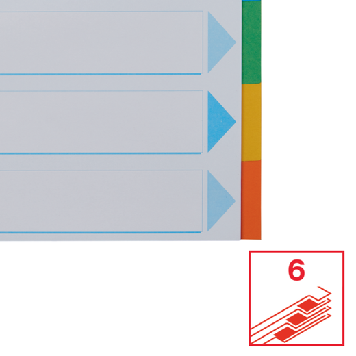 Separadores multitaladro. DIN A4. Cartulina índice color. Pestañas cartón 200g. 1-6, multicolor