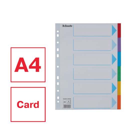 Separadores multitaladro. DIN A4. Cartulina índice color. Pestañas cartón 200g. 1-6, multicolor
