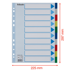 Separadores Multitaladro DIN A4. Con cartulina índice color. 10 pestañas PP, multicolor