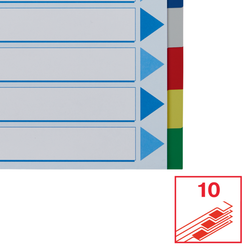 Separadores Multitaladro DIN A4. Con cartulina índice color. 10 pestañas PP, multicolor