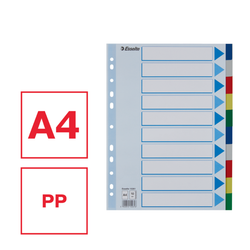 Separadores Multitaladro DIN A4. Con cartulina índice color. 10 pestañas PP, multicolor