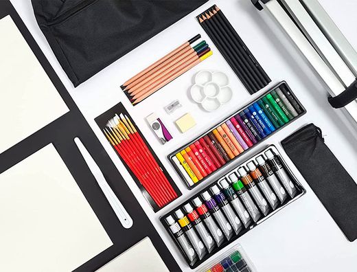 Set de pinturas daler rowney 115 piezas con caballete de aluminio plegable 457x73x584 mm