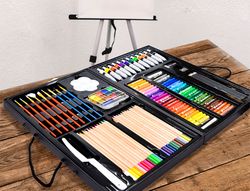 Set de pinturas daler rowney 163 piezas con caballete de aluminio plegable 500x70x727 mm