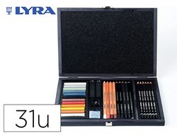 Set dibujo lyra estuche de madera con 31 piezas surtidas