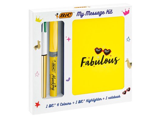 Set escritura bic 1 cuatro colores shine + 1 fluorescente grip pastel + 1 notebook