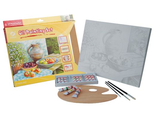 Set Pintura Al Oleo Lidercolor Contiene 1 Lienzo Imprimacion 30X40Cm 1 Paleta Madera 3 Brochas Tubos 12X12Ml Oleo