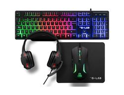 Set teclado + raton gaming the g-lab combo sulfur/sp 4 en 1 alfombrilla y auriculares
