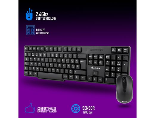 Set teclado y raton ngs inalambricos 2.4ghz usb color negro