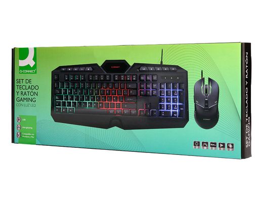 Set teclado y raton q-connect gaming con cable e iluminacion led color negro