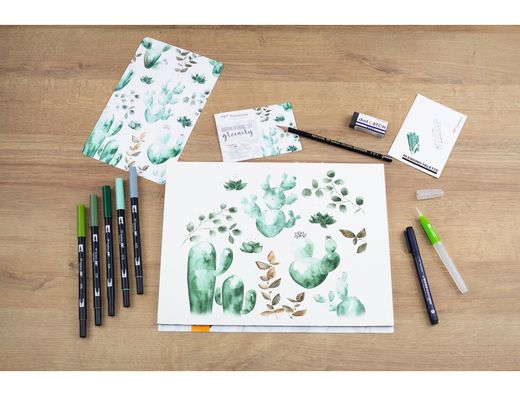 Set watercoloring tombow greenery 9 piezas