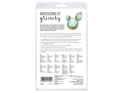 Set watercoloring tombow greenery 9 piezas