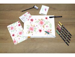 Set watercoloring tombow set floral 9 piezas