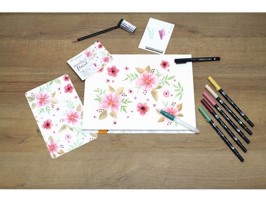 Set watercoloring tombow set floral 9 piezas