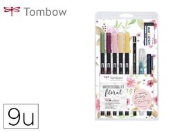Set watercoloring tombow set floral 9 piezas