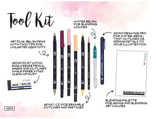 Set watercoloring tombow set floral 9 piezas