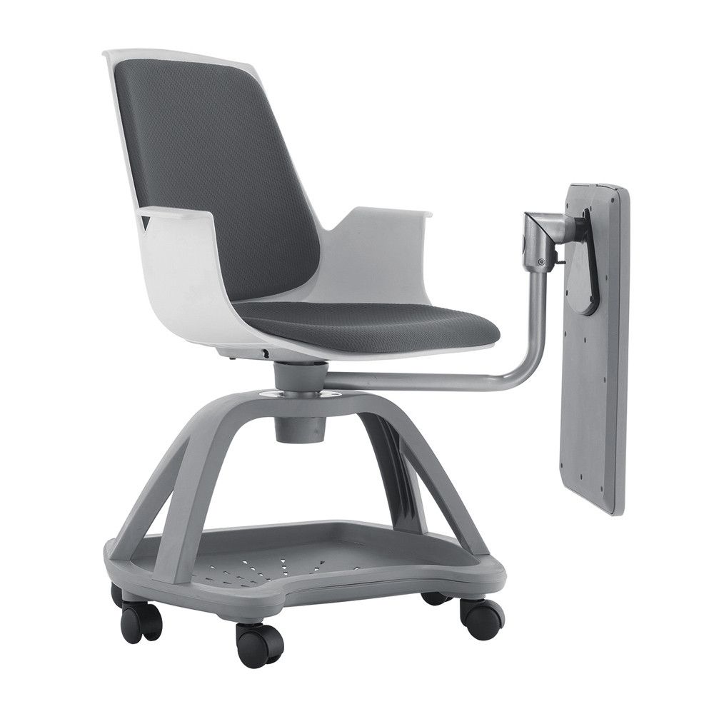 Silla Confidente Con Ruedas Y Pala Escritura Tapizado Gris