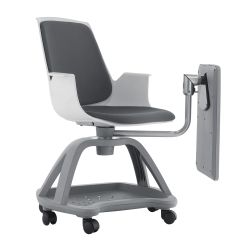 Silla Confidente Con Ruedas Y Pala Escritura Tapizado Gris