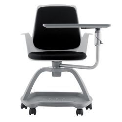Silla Confidente Con Ruedas Y Pala Escritura Tapizado Gris