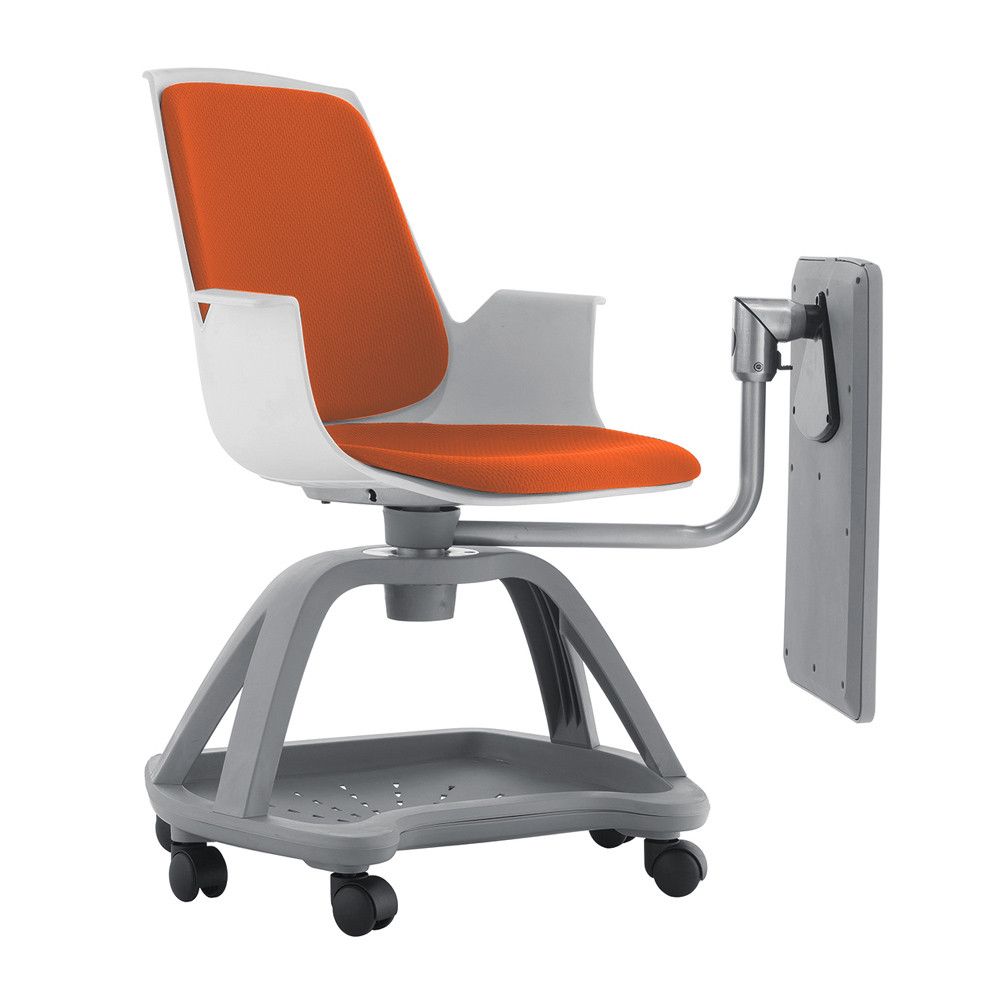 Silla Confidente Con Ruedas Y Pala Escritura Tapizado Naranja