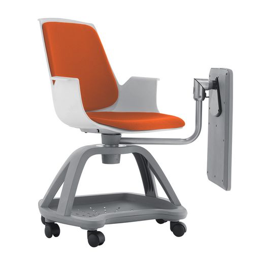 Silla Confidente Con Ruedas Y Pala Escritura Tapizado Naranja