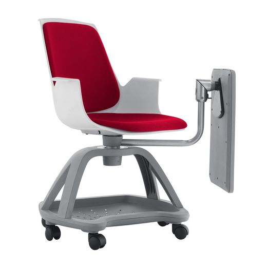 Silla Confidente Con Ruedas Y Pala Escritura Tapizado Rojo