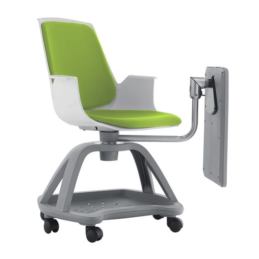 Silla Confidente Con Ruedas Y Pala Escritura Tapizado Verde