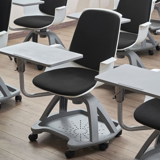 Silla Confidente Con Ruedas Y Pala Escritura Tapizado Verde