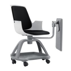 Silla Confidente Con Ruedas Y Pala Escritura Tapizado Verde