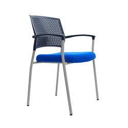 Silla Confidente Respaldo Plastico Negro / Asiento Tapizado Gris (Pack De 2 Unidades)