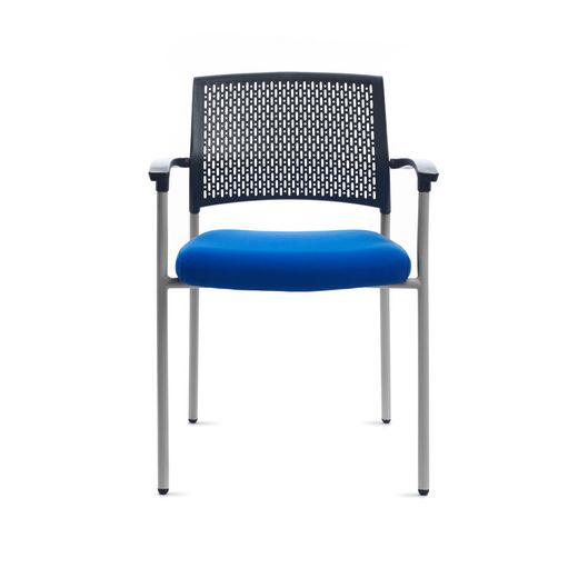 Silla Confidente Respaldo Plastico Negro / Asiento Tapizado Gris (Pack De 2 Unidades)