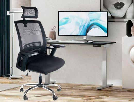 Silla de direccion q-connect ergonomica base metal respaldo alto con reposacabeza ajustable