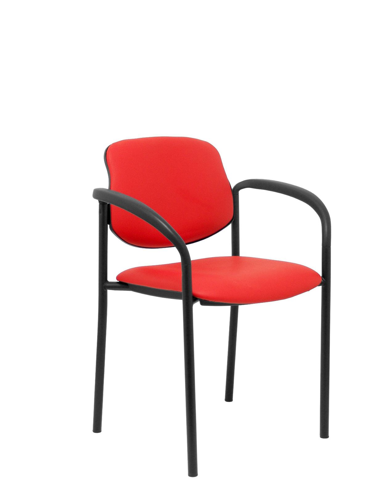 Silla fija Villalgordo similpiel rojo chasis negro con brazos