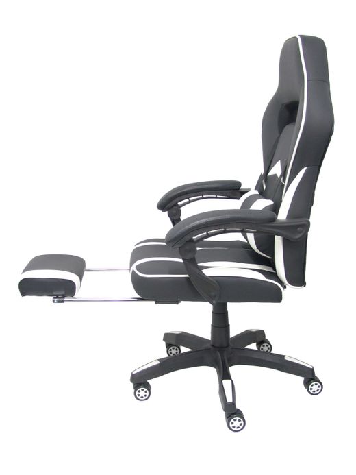 Silla gaming Bonete similpiel negro y blanco con reposapiés