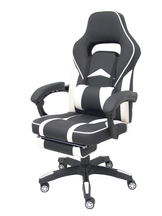 Silla gaming Bonete similpiel negro y blanco con reposapiés
