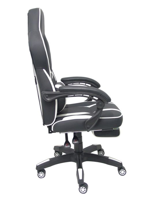 Silla gaming Bonete similpiel negro y blanco con reposapiés