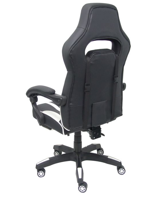 Silla gaming Bonete similpiel negro y blanco con reposapiés