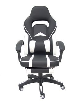 Silla gaming Bonete similpiel negro y blanco con reposapiés