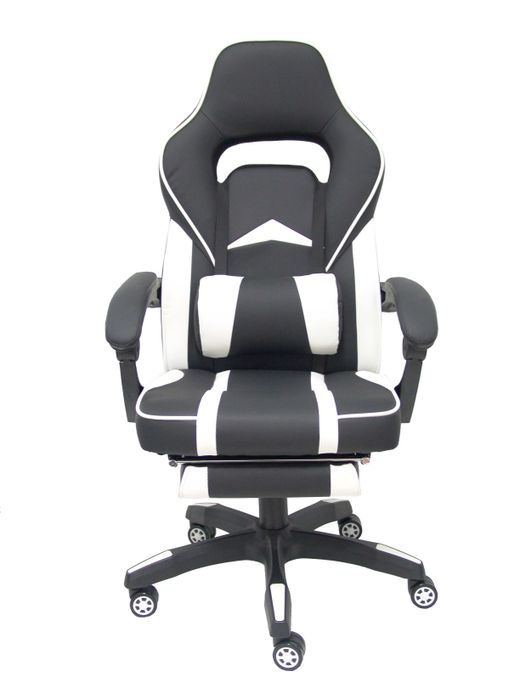 Silla gaming Bonete similpiel negro y blanco con reposapiés