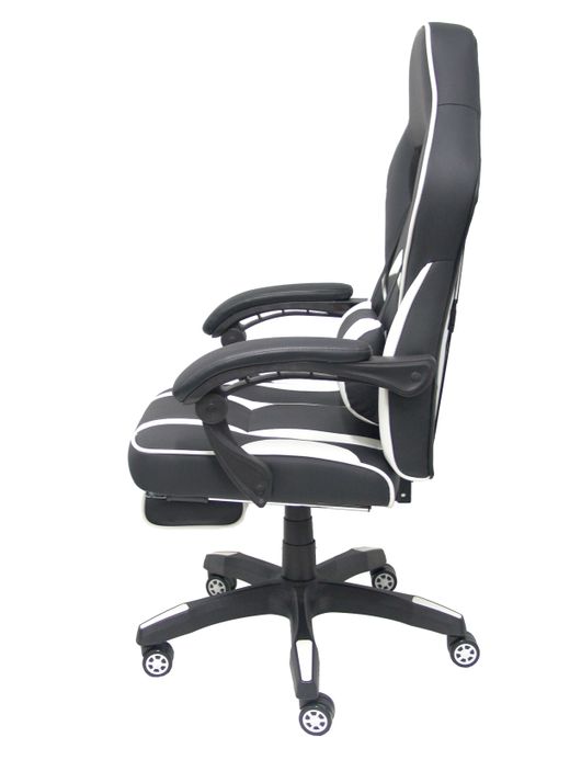 Silla gaming Bonete similpiel negro y blanco con reposapiés