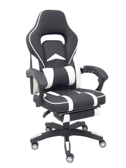 Silla gaming Bonete similpiel negro y blanco con reposapiés
