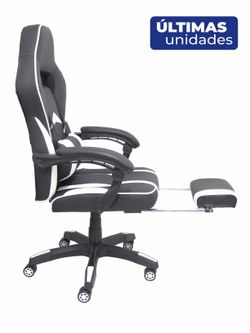 Silla gaming Bonete similpiel negro y blanco con reposapiés